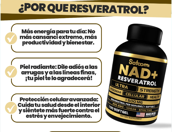 NAD + Resveratrol: ¡Basta de Vergüenza! Elimina arrugas, patas de gallo y cuello flácido, y recupera la energía de tus 20's en tiempo récord!