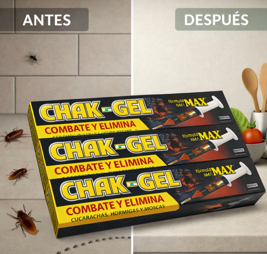 CHAK GEL® – Con una gota elimina cucarachas AL INSTANTE, SIN olores fuertes.