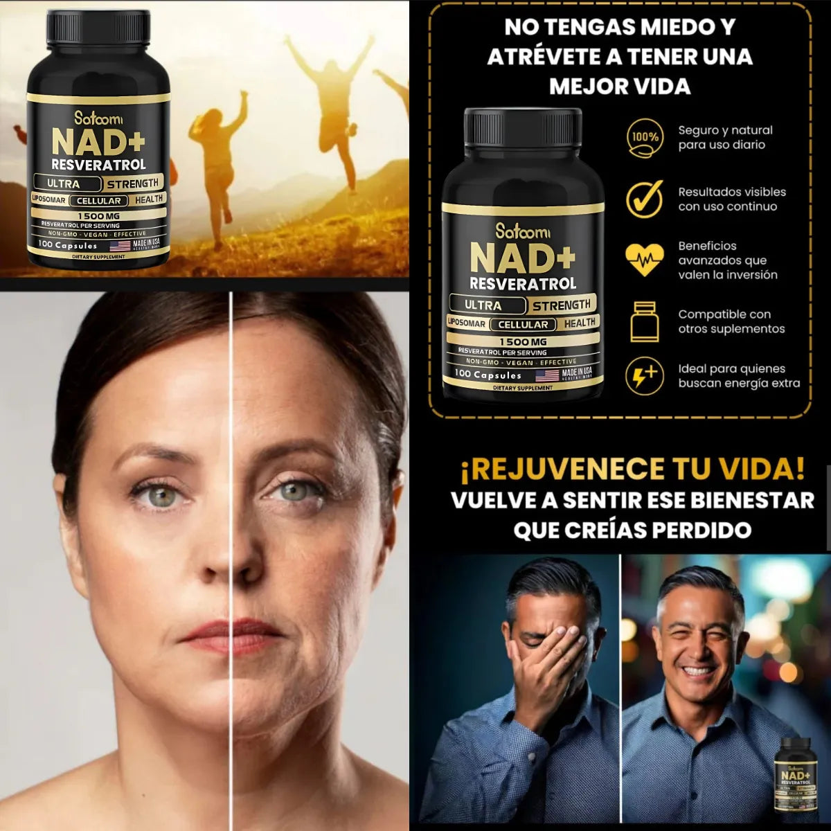 NAD + Resveratrol: ¡Basta de Vergüenza! Elimina arrugas, patas de gallo y cuello flácido, y recupera la energía de tus 20's en tiempo récord!